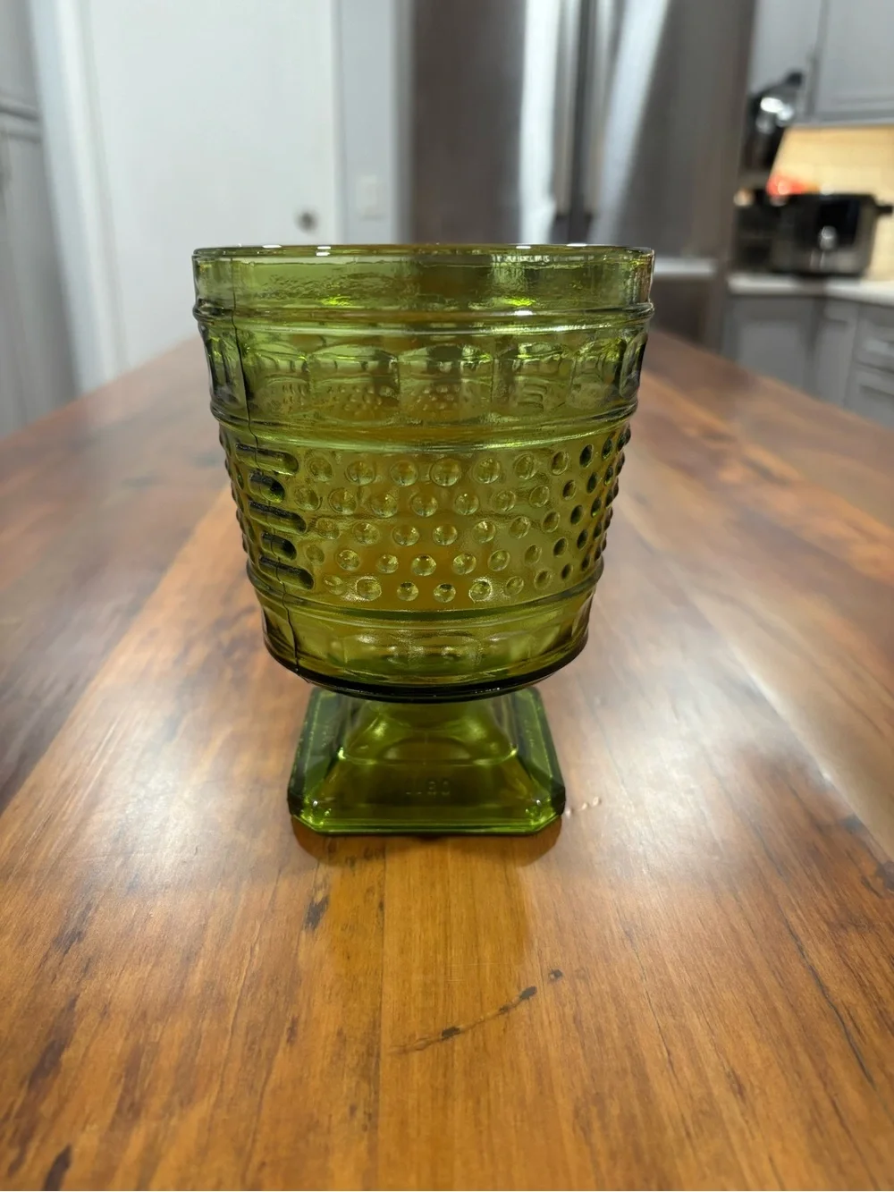 Vintage Napco Olive Green Glass Hobnail Vase Planter MCM Goblet Made in USA